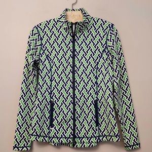 J. McLaughlin Zip Billie Jacket Navy Blue White Green Small Pristine Collared